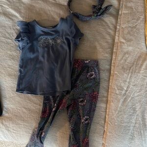 Blue Ruffle Top and Floral Leggings Set